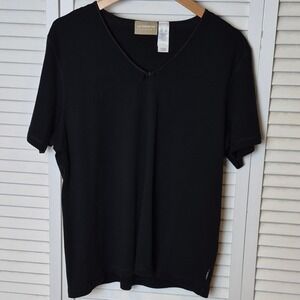 Liz Claiborne Lizwear Black Cotton V-Neck‎ T-Shirt Short Sleeve Top Women's XL